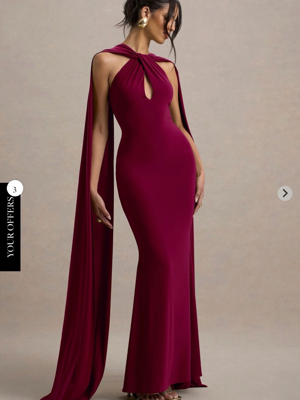 Club L London Burgundy Twist-Neck Maxi Gown